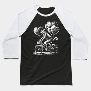 A cat on a bicycle with balloons in the form of hearts Baseball T-Shirt